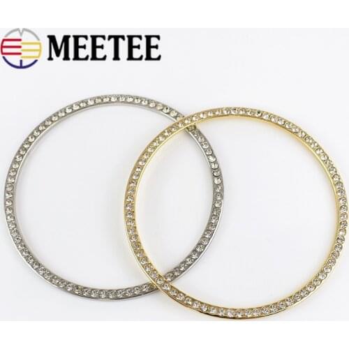 Meetee 2pcs Metal Alloy Rhinestones O Ring Handles DIY Clothing Bag Buckles Decoration Craft Hardware Accessories BD371