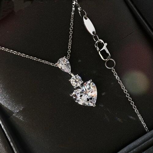 Fashion Dainty Heart Pendant Necklace Inlay AAA Cubic Zirconia S925 Silvery Jewelry Womens Wedding Party Luxury Drop Earrings