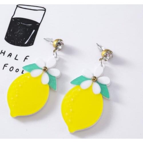 Trendy Summer Fresh Fruit lemon Earrings For women Cute Flower Personality Acrylic Earrings Female Stylish Jewelry E20032