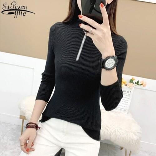 Zipper Knitwear Winter Clothes Women 2021 Fashion Knitted Pullover Bottoming Shirts Half Turtleneck Sweater Women Feminine 11034