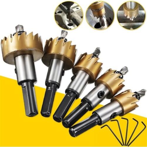 16-30 Mm/ 0.63-1.18 Inch Titanium High-Speed HSS Stainless Steel Hole Saw Drill Bit Set With 5 Wrenches For Wood Metal Alloy