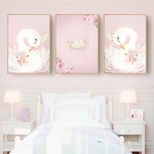 Nordic Pink Swan Decorative Canvas Painting Posters Printing Pictures Girls Bedroom Teen Room Wall Decoration Home Decor