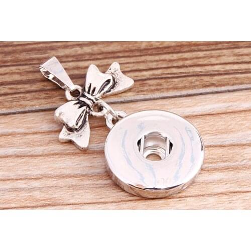 New Beauty Simple Bow Metal snap Pendant Necklace 50cm fit 18mm snap buttons fashion DIY Fittings for necklace wholesale XL5058