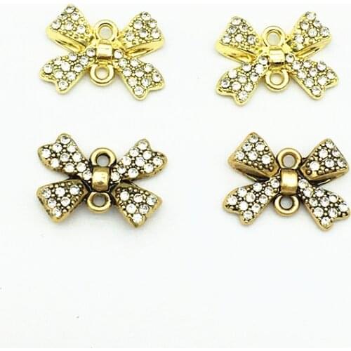 New Arrival! 11x16mm 50pcs Rhinestone Bows Shape Charm for Handmade Earring DIY Parts,Jewelry Accessories Findings & Component