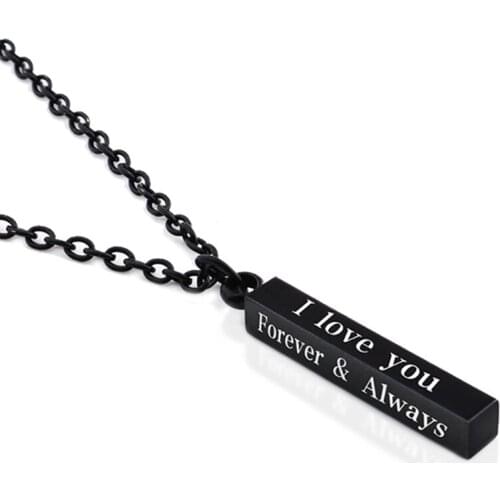 Square Bar ' I Love You' ' Forever & Always ' Necklace Stainless Steel 2 Colors Neckalces for Women Men Jewelry Gift