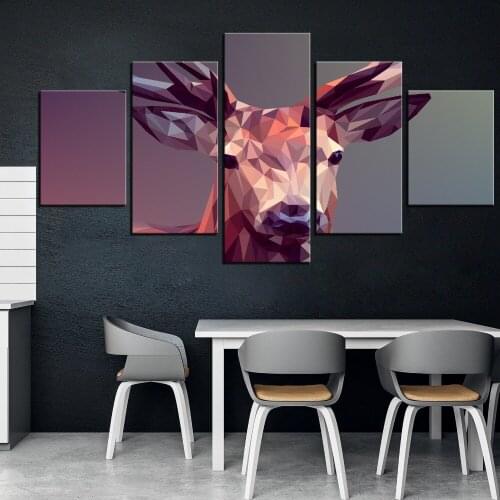 Home Decoration Posters Modern Wall Art 5 Pieces Animal Deer Pictures Framework Living Room Printed Oil Painting Simple Style