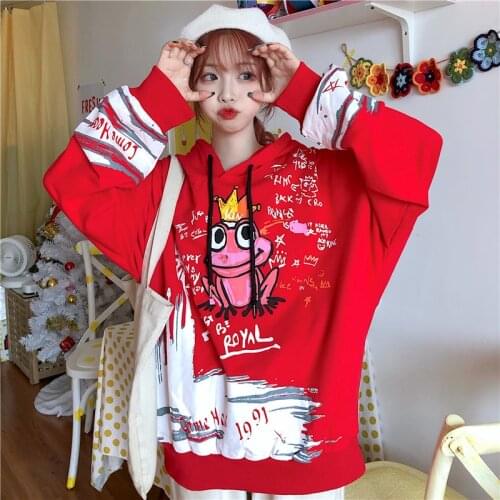 Autumn Fall Pullover Women Kawaii Cartoon Graffiti Sweatshirt Hoodies Fashion Casual Harajuku Graffiti Print Female Outwear