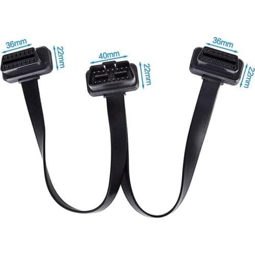 NEW 2 In 1 Y Splitter OBD2 Cable 16 Pin Thin Flat OBD Cord Extension 30cm Car Diagnostic OBDII Adapter Cable Connector Socket