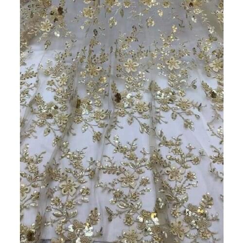 Luxury Sequins African Tulle Lace Fabric High-end Nigerian French Mesh Lace SYJ-3686813 With Beads Embroidery For Wedding