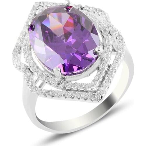 Silver 925 Sterling Amethyst Zircon Engagement Ring