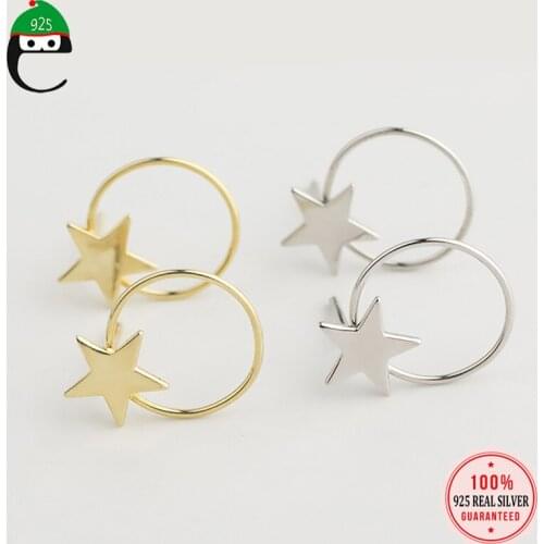 ElfoPlataSi Real 925 Sterling Silver Fashion Hollow Round Star Charm Stud Earring For Women Wedding Fine Jewelry Gift DA1876