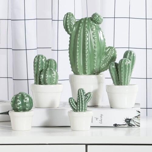 Nordic cactus ceramic furnishings living room study creative home decorations simulation plant pot ornaments