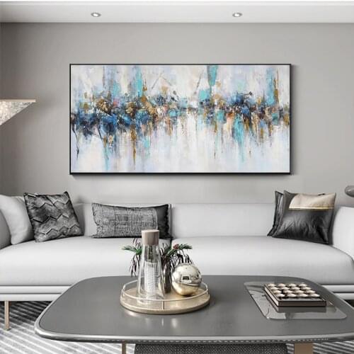 Modern Abstract Oil Canvas Painting Blue Gold Scandinavian Wall Art for Living Room Nordic Printed Pictures Home Decoration