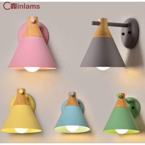 Modern minimalist bedroom light macaron creative background wall lamp childrens room living room aisle bedside wall sconce