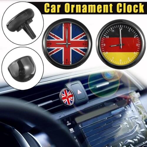 Car Luminous Quartz Clock British German Flag Car Auto Interior Decoration Accessories Automotive Vents Clip Clock Gifts