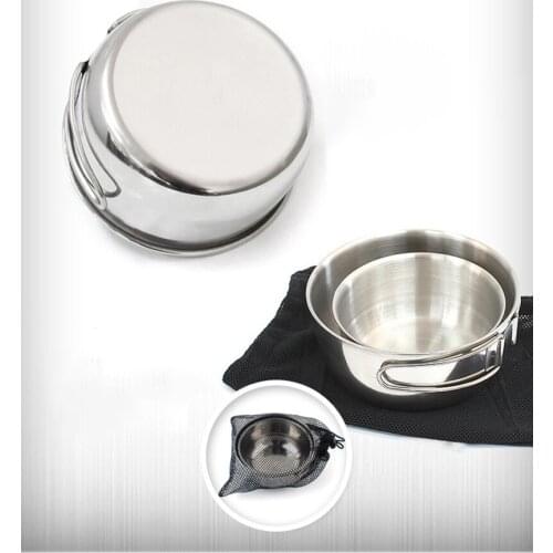 Outdoor Folding Bowls 304 Stainless Steel Bowl with Net Pocket Outdoor Camping Picnic Fishing Mountaineering Tableware