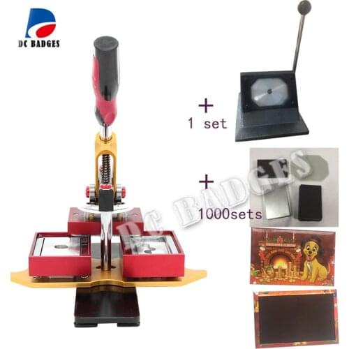 Free Shipping 80*53mm Rectangle magnetic button Making Machine with stander paper cutter and 1000sets magnet material