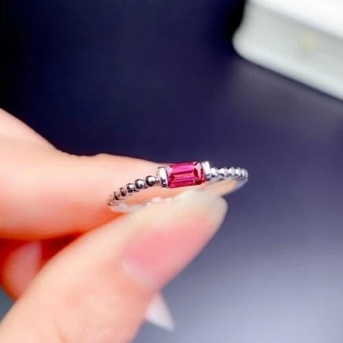 CoLife Jewelry Simple Silver Gemstone for Daily Wear 3mm*5mm Natutal Diopside Garnet Silver Ring 925 Silver Garnet Ring