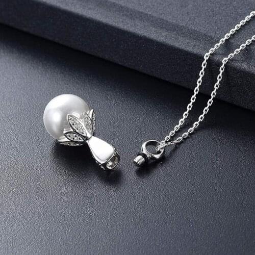 Pearl Cylinder Urn Cremation Stainless Steel Necklace Pendant Ashes Memorial Locket Dropshiping