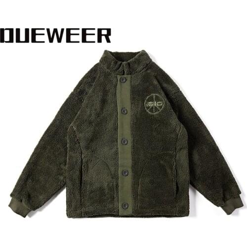 Dueweer Vintage Sherpa Fleece Jackets Autumn Winter Streetwear Flannel Jacket Outwear Thicking Harajuku Warm Jackets Coats