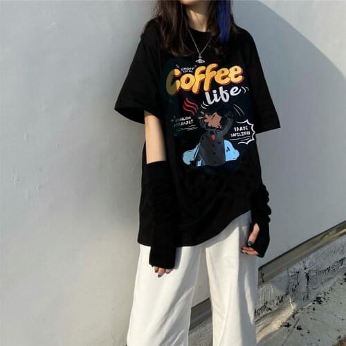 Sweet punk T-shirt women summer 2020 Korean ins Japanese Harajuku style hot anime print loose short sleeve shirt Dragon Grain