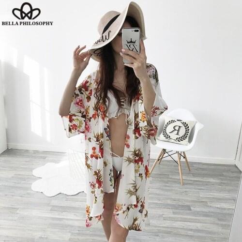 Wonder 2018new summer women casual chiffon beach floral print blouse female bikini cover bohemian blusas long loose kimono shirt