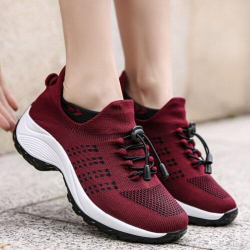Platform sock shoes women sneakers 2021 fashion casual sneakers woman shoes lace-up mesh breathable wedge female shoe