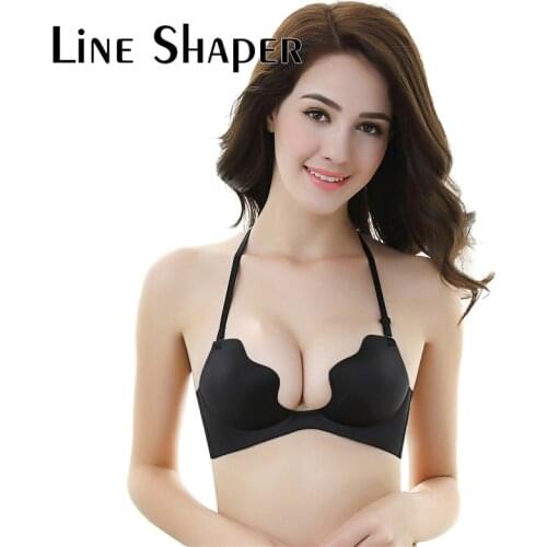 New Arrival Lady Cute Bras Sexy U Style Push Up B Cup Underwear Wire Free Half Cup Women Brassiere