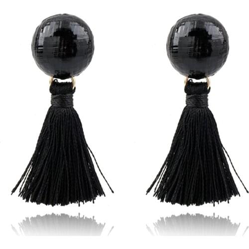 Szelam 2019 Fashion Black Ball Tassel Drop Dangle Earrings For Women Boho Jewelry Brincos Wholesale SER160097