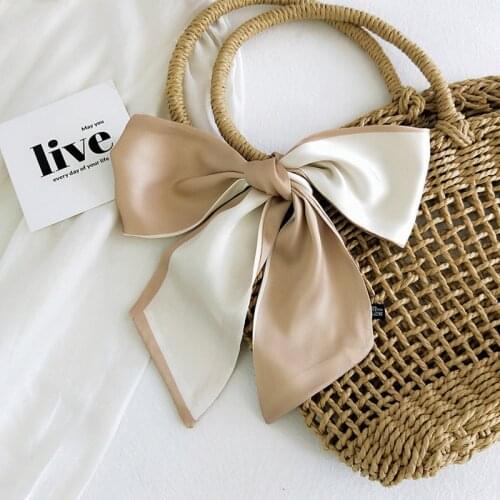 MoriBty Spring Women Silk Scarf New Two-Tone Solid Neckerchief Wraps Foulard Femme Hair Ribbon Headscarf Luxury Skinny Bag Ties