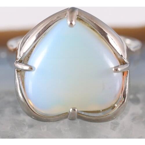 Finger Ring For Woman Natural Stone Gem Heart Beaded Ring White Opal Resizable Ring Jewelry Gift 1Pcs Z414