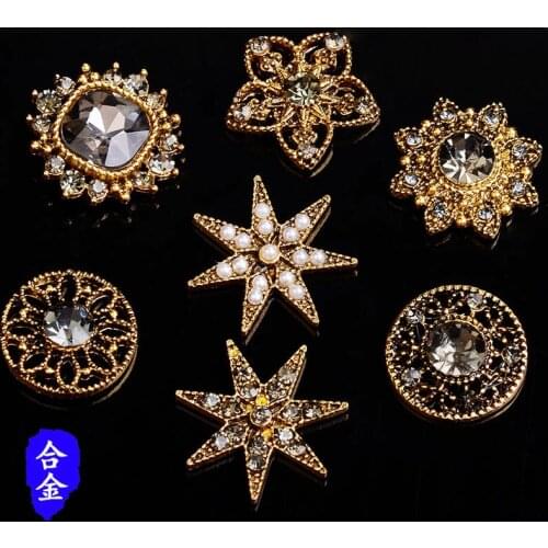 10PCS DIY alloy hollow disc diamond button imitation pearl shoes garment silk scarf button accessories