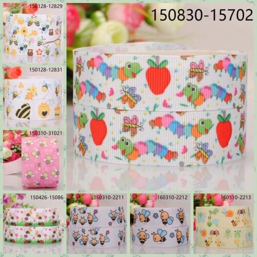 10yards -different sizes -lively cartoon bee ribbon printed Grosgrain ribbon 150128-12829