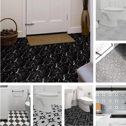 12pc Thick Black Marble Floor Sticker Kitchen Backsplash Wallpaper Bathroom Floor Tile Decal Self-Adhesive Waterproof Home Decor