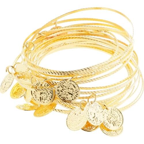 20pcs Multiple Bangles Bracelets with Coins for Belly Dance Indian Dance
