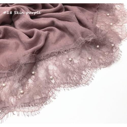 2020 NEW muslim hijab with lace and pearls islamic cotton headscarf female plain shawls and wraps hijab femme musulman