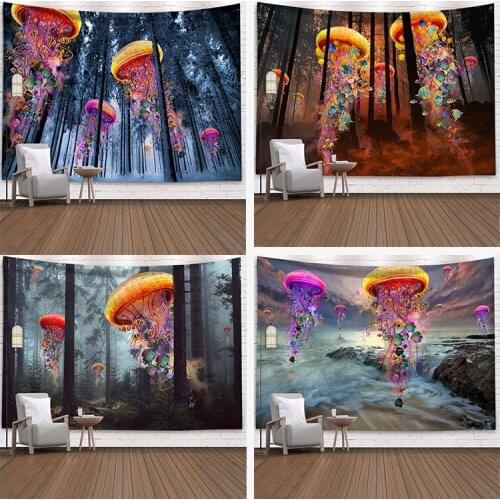 3D forest jellyfish hanging fabric background wall covering home decoration wall blanket tapestry bedroom wall hanging 150x100cm