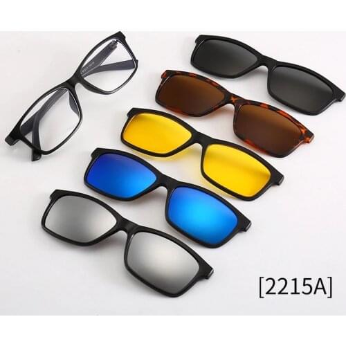 5Pcs Night Vision Men Rectangular Eyeglass Frames Magnetic Polarized Clip on Driving Sunglasses