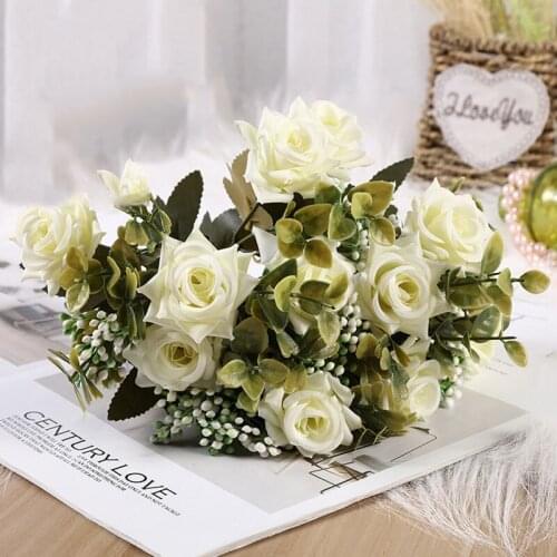 6 Head Curling Silk Rose Real Touch Artificial Flowers Fake Mini Bouquet Flower For Home Wedding Decor