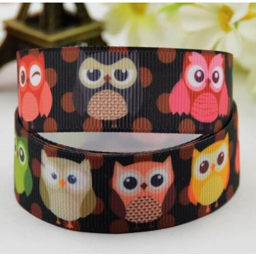 22mm 25mm 38mm 75mm Ruban satin OWL Cartoon Character printed Grosgrain Ribbon party decoration X-01278 10 Yards
