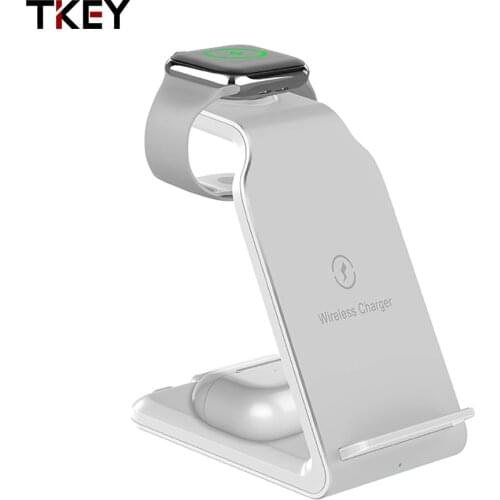 TKEY 3 in 1 Wireless Charger Stand 15W Fast Charging Mobile Phone Induction Chargers For iPhone 12 Pro Apple Watch 5 4 Airpods 2