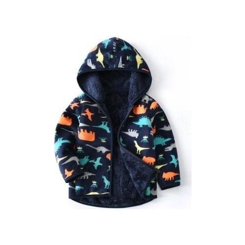 Girls Coat 2018 Winter Jacket For Boy Plus Velvet Flower Animal Print Baby Outwear Polar Fleece Hooded Zipper Child Clothes Tops