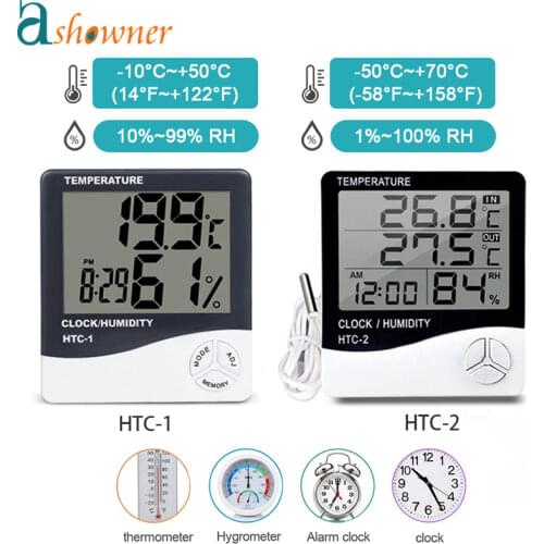Digital LCD Electronic Ambient Thermometer Humidity Meter Hygrometer Weather Station Aquarium Bathroom Indoor With Alarm Clock