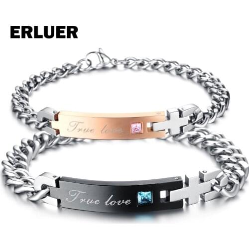 ERLUER 4 Style European Couple Bracelets For Women Men Cross Lobster Stainless Steel Chain Bracelets & Bangles Valentines Gifts