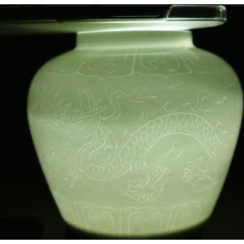 Antique QingDynasty porcelain pot,white glaze dark engraved dragon cans,hand painted crafts,Decoration,Collection&Adornment