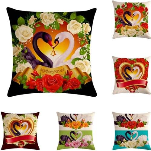 Hot Sale Love Goose Cute Colorful Rose Flowers Clusters Happy Life Floral Woods Cushion Cover Sofa Throw Pillow Case ZY1023