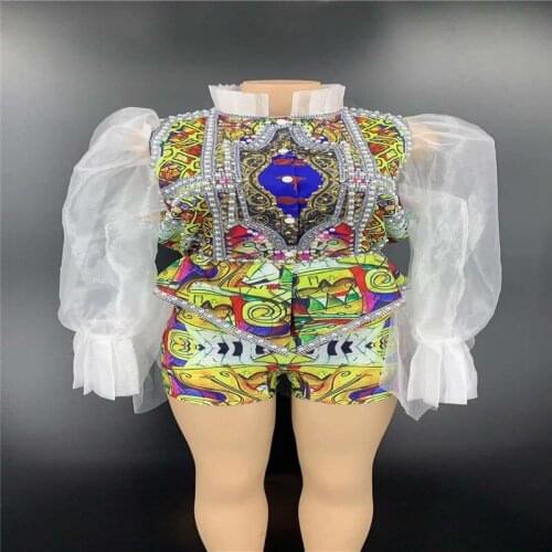 H87 Tight Bodysuit Singer Pole Dancer Outfit Costume Pearls Sexy Party Diamond Model Catwalk Clothe Uniform Trailing Dress Cloth