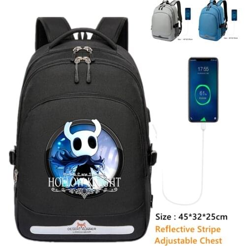 Hollow Knight Canvas Backpack Travel Bags School Bags Black Ghost Zote Reflective Strip Durable Mochila Laptop Rucksacks
