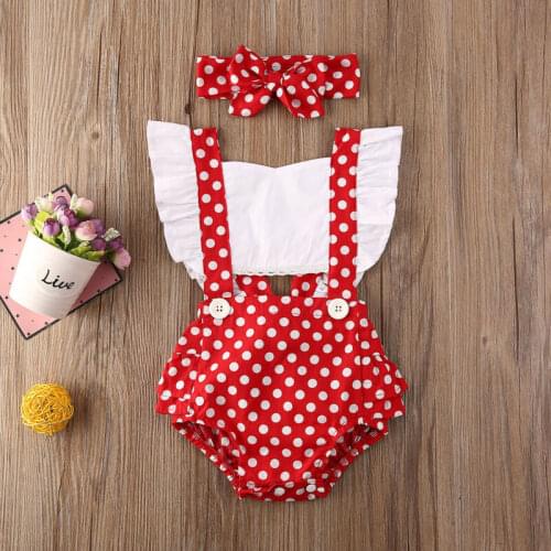 CANIS 2PCS Newborn Infant Baby Girl Polka Dot Printed Fly Sleeve Ruffles Bodysuit Jumpsuit Clothes Outfit Summer