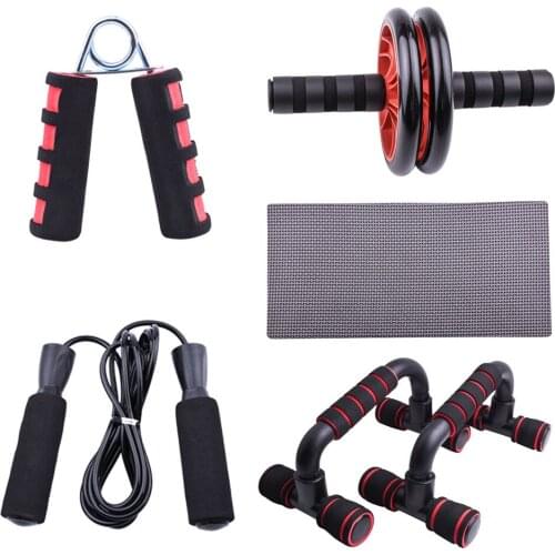 TOMSHOO Wheel Roller Kit Spring Exerciser Abdominal Press Wheel Push-UP Bar Knee Pad Portable Equipment for Home Exercise